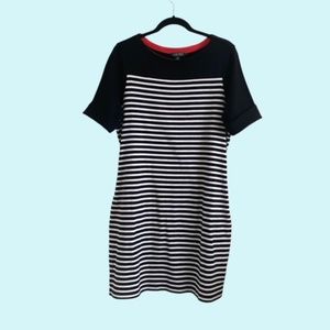 Ralph Lauren Black White Stripped Cotton Belted Dress Short Sleeves SZ 1X Casual